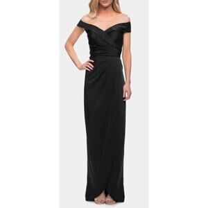 LA FEMME Surplice Off The Shoulder Column Gown In Black Size 8 $365.00